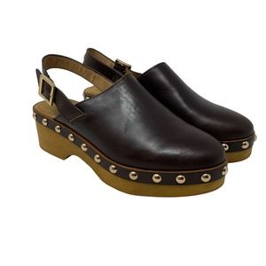 Kelsi Dagger Warehouse Slingback Leather Clogs with Wood Sole Buffalo Size 8